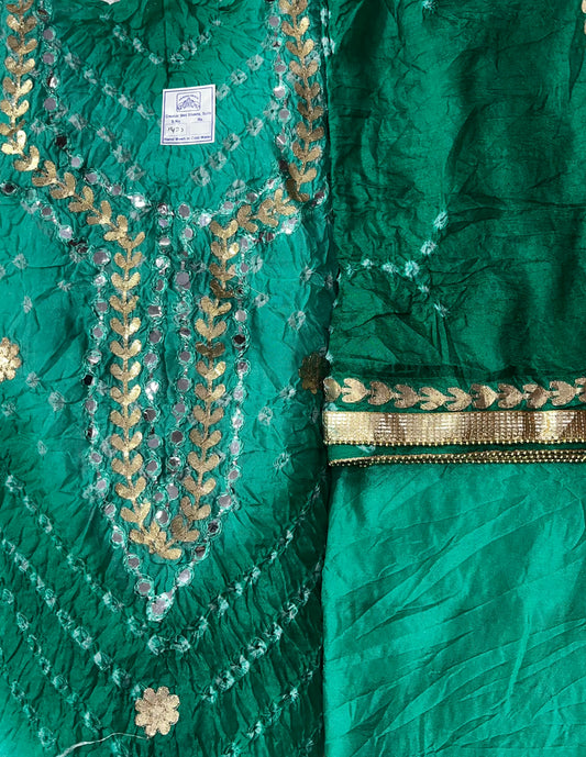 Jaipuri Bandhej Dress material with neck work  With bandhani Dupatta